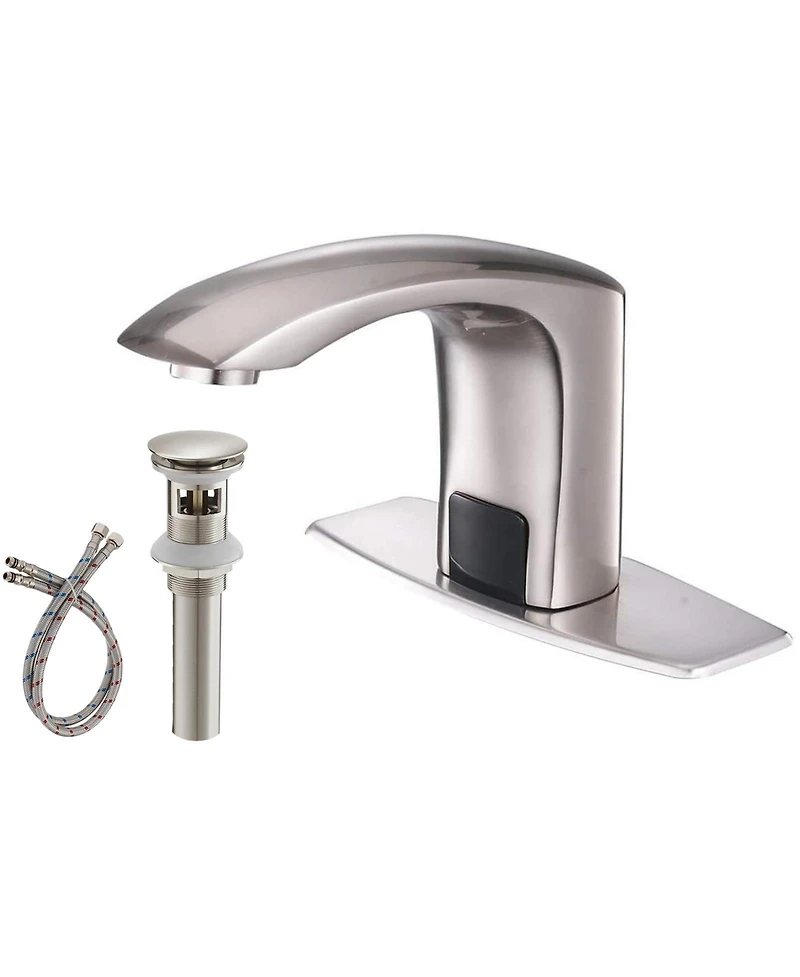 Automatic Sensor Touchless Bathroom Sink Faucet With Deck Plate & Pop Up Drain Polished Chrome