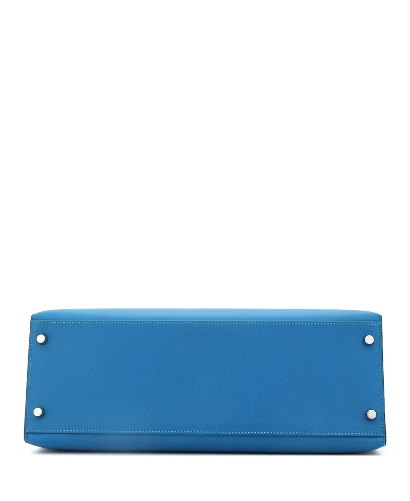 Pre-Owned Hermes Kelly Handbag Blue Epsom with Palladium Hardware