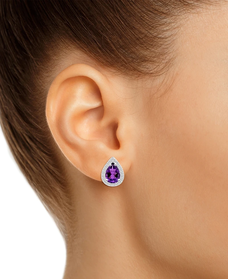 Amethyst (1-1/3 ct. t.w.) & Lab Grown White Sapphire (1/4 Stud Earrings 10k Gold (Also Additional Gemstones)