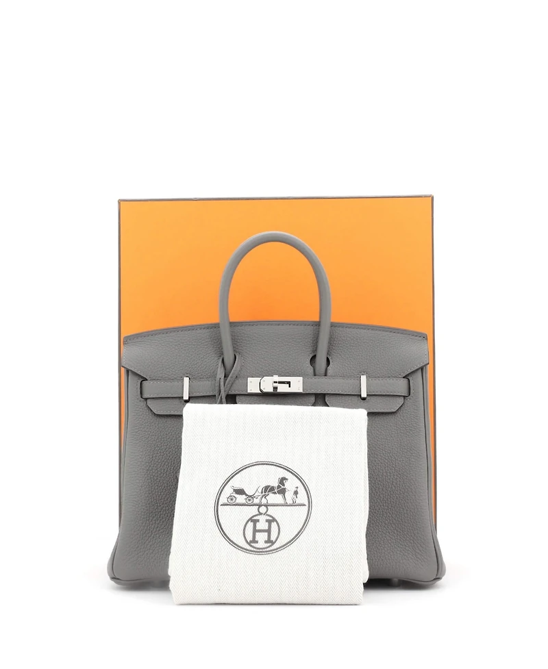 Pre-Owned Hermes Birkin 25 Handbag Grey Togo with Palladium Hardware