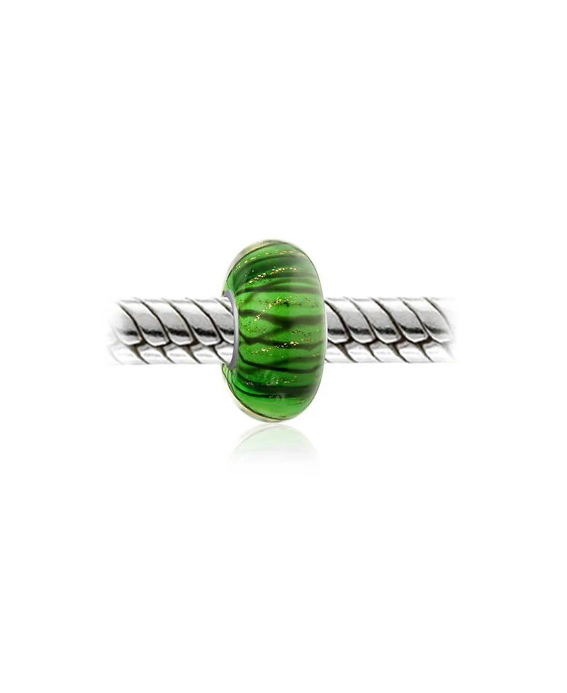 Bling Jewelry Murano Glass Charm Bead Blue Green Glitter Swirl European Bracelet