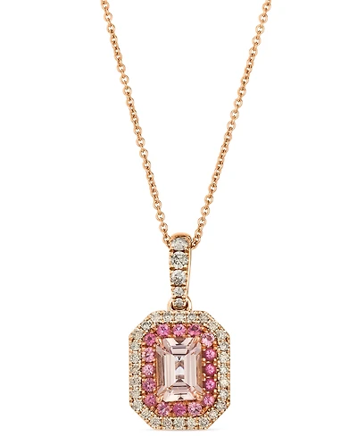 Le Vian Peach Morganite (5/8 ct. t.w.), Passion Fruit Tourmaline (1/6 ct. t.w.), & Nude Diamond (1/4 ct. t.w.) Halo Adjustable 20" Pendant Necklace in