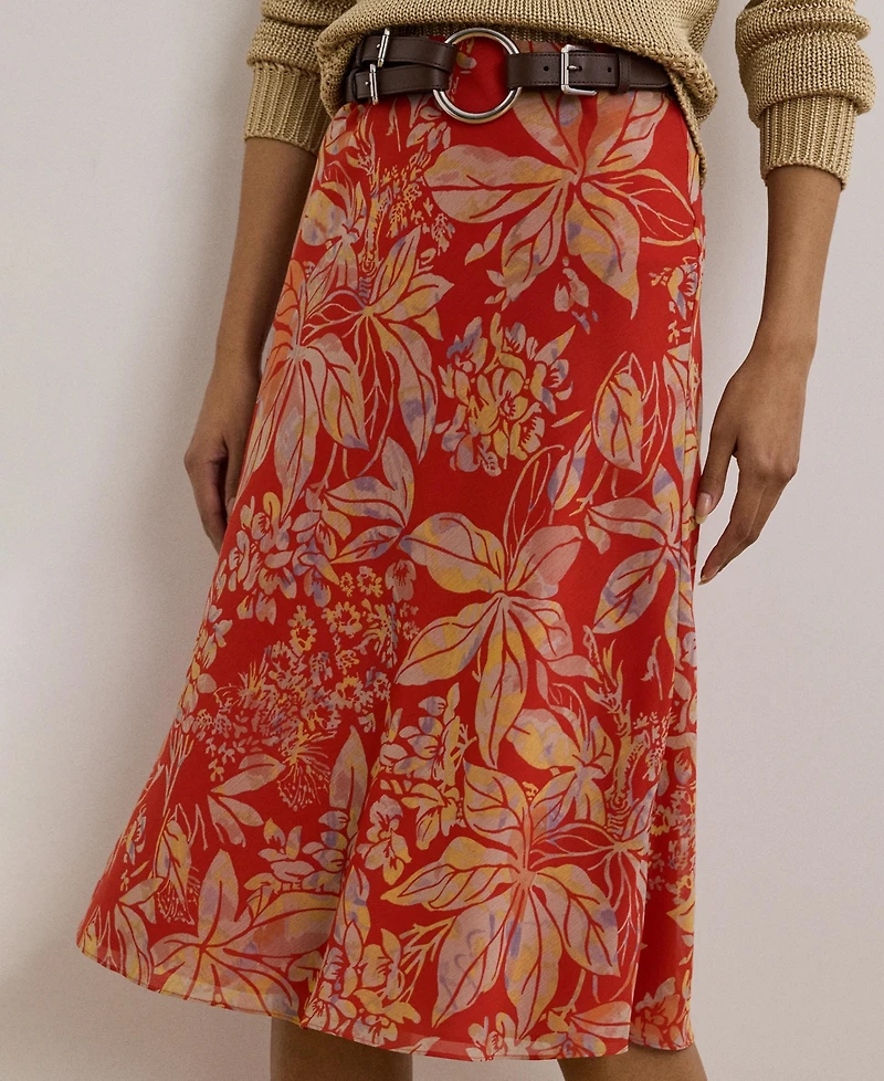 Lauren Ralph Women's Floral Crinkle Georgette Midi Skirt