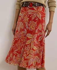 Lauren Ralph Women's Floral Crinkle Georgette Midi Skirt