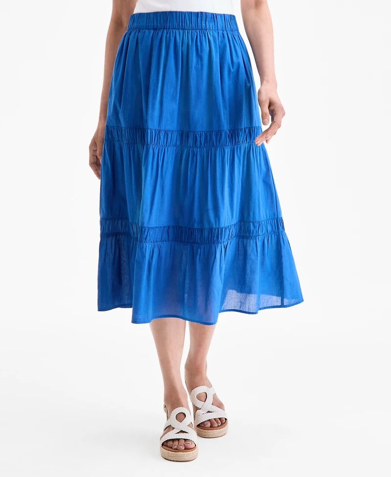 Style & Co Women's Cotton Lace Pull On Tiered Skirt, Exclusively at Macy's