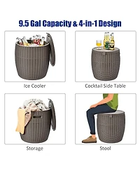 9.5 Gallon 4-in-1 Patio Rattan Cool Bar Cocktail Table Side Table