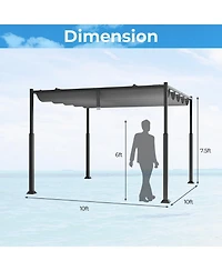 10 x 10 Feet Outdoor Pergola with Retractable Canopy and Metal Columns