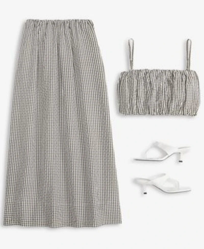 French Connection Womens Gingham Crop Top Gingham Ruched Waist Midi Skirt