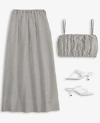 French Connection Womens Gingham Crop Top Gingham Ruched Waist Midi Skirt