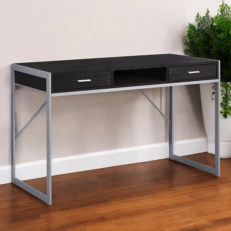 Compact Computer Desk with Dual Drawers for Study or Workspace