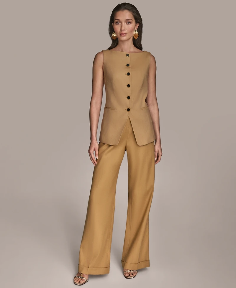 Donna Karan New York Women's Linen-Blend Wide-Leg Pants, Regular & Petite