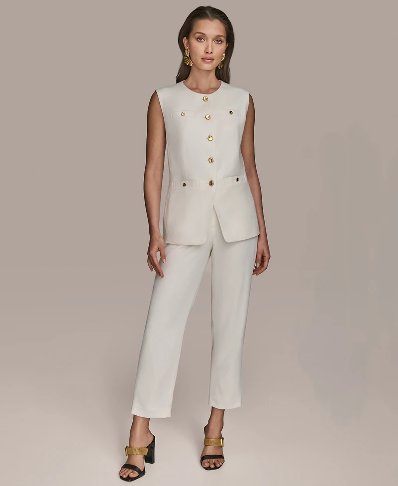 Donna Karan New York Women's Linen-Blend Collarless Vest