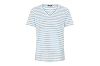 Olsen Women's Striped Embroidered Trim V-Neck Tee