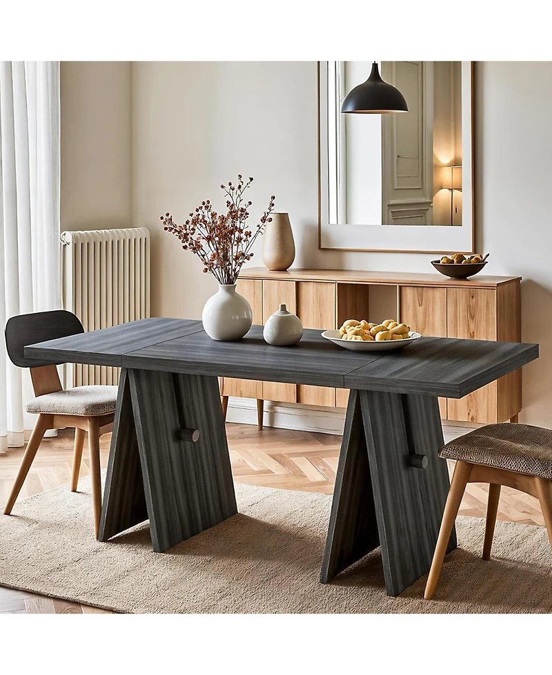 Tribesigns Modern Dining Table for 6 People, 63" Rectangular Dining Room Table, Wooden Kitchen Furniture with Heavy Duty Bas, Grey
