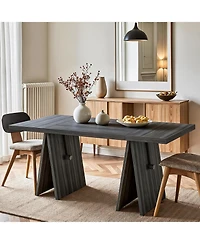 Tribesigns Modern Dining Table for 6 People, 63" Rectangular Dining Room Table, Wooden Kitchen Furniture with Heavy Duty Bas, Grey