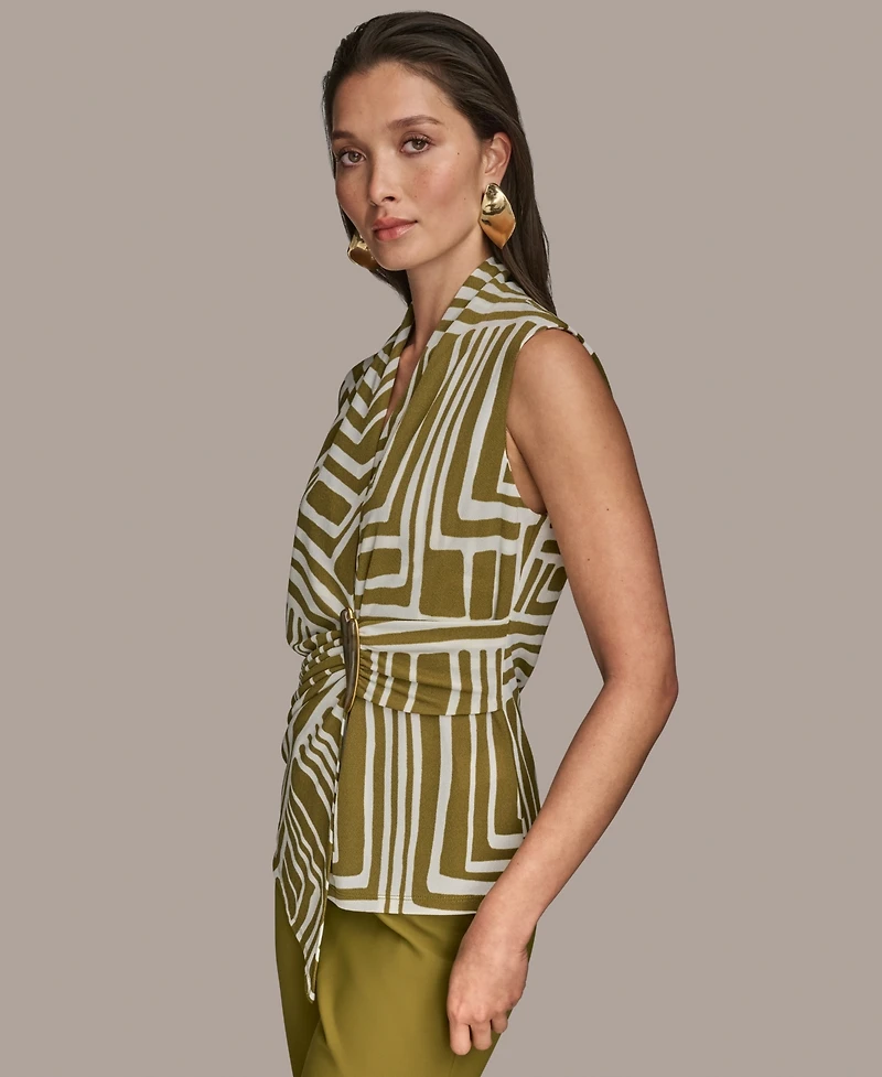 Donna Karan New York Women's Sleeveless Printed V-Neck Top