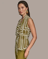 Donna Karan New York Women's Sleeveless Printed V-Neck Top