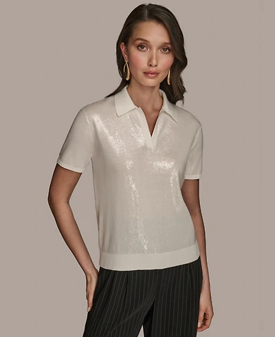 Donna Karan New York Women's Short-Sleeve Sequined Knit Polo