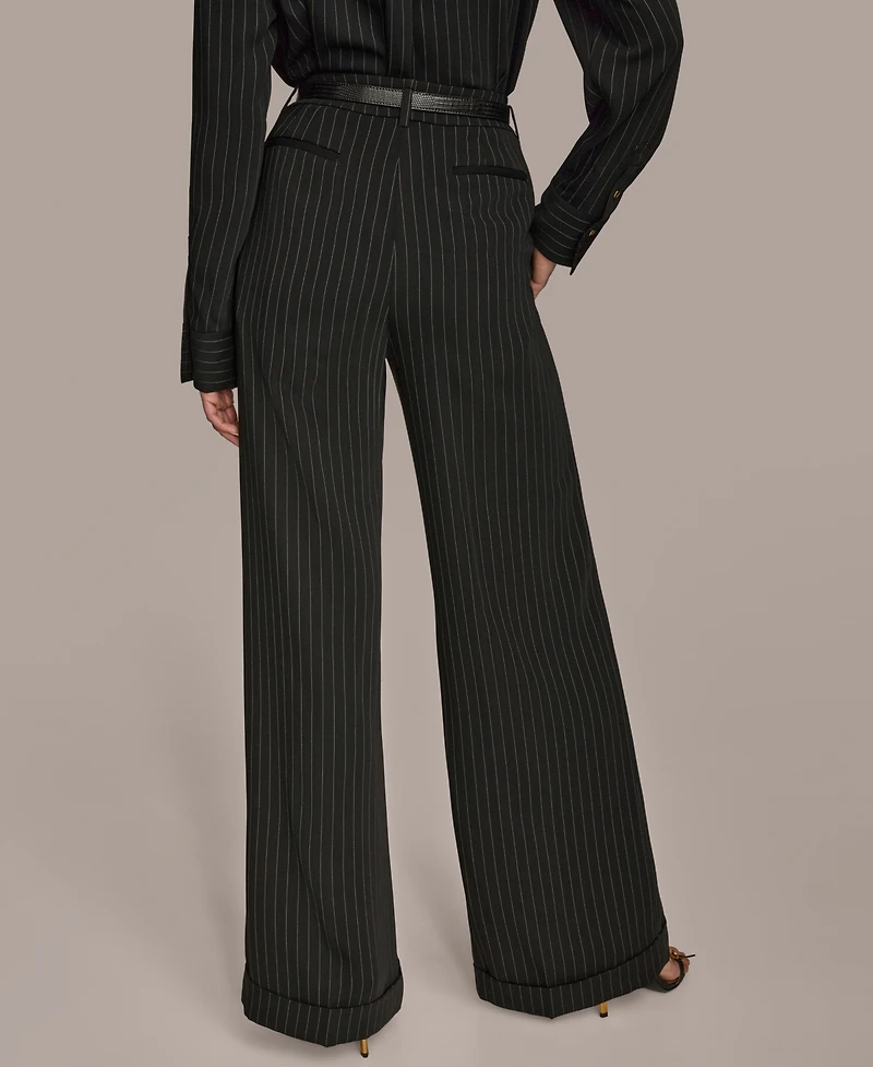Donna Karan New York Women's Pinstripe Wide-Leg Belted Pants, Regular & Petite