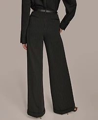 Donna Karan New York Women's Pinstripe Wide-Leg Belted Pants, Regular & Petite