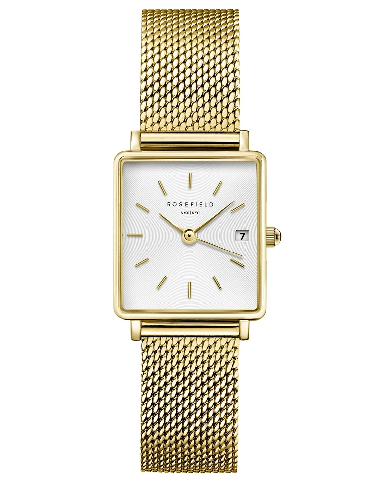 Rosefield Boxy Xs Women's Gold Tone Stainless Steel Mesh Bracelet Watch 24mm