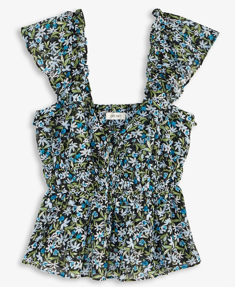 On 34th Women's Floral Flutter-Sleeve Tie Tank, Exclusively at Macy's