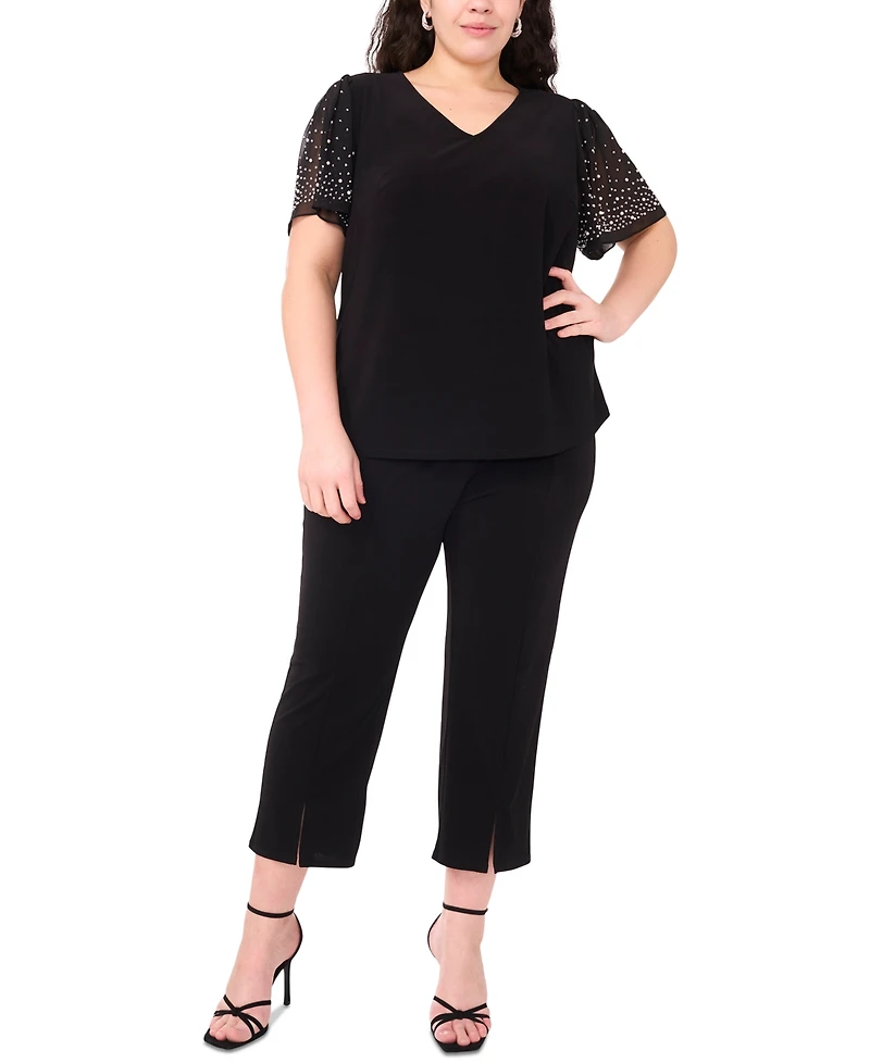 Msk Plus Size V-Neck Combo Short-Sleeve Evening Top