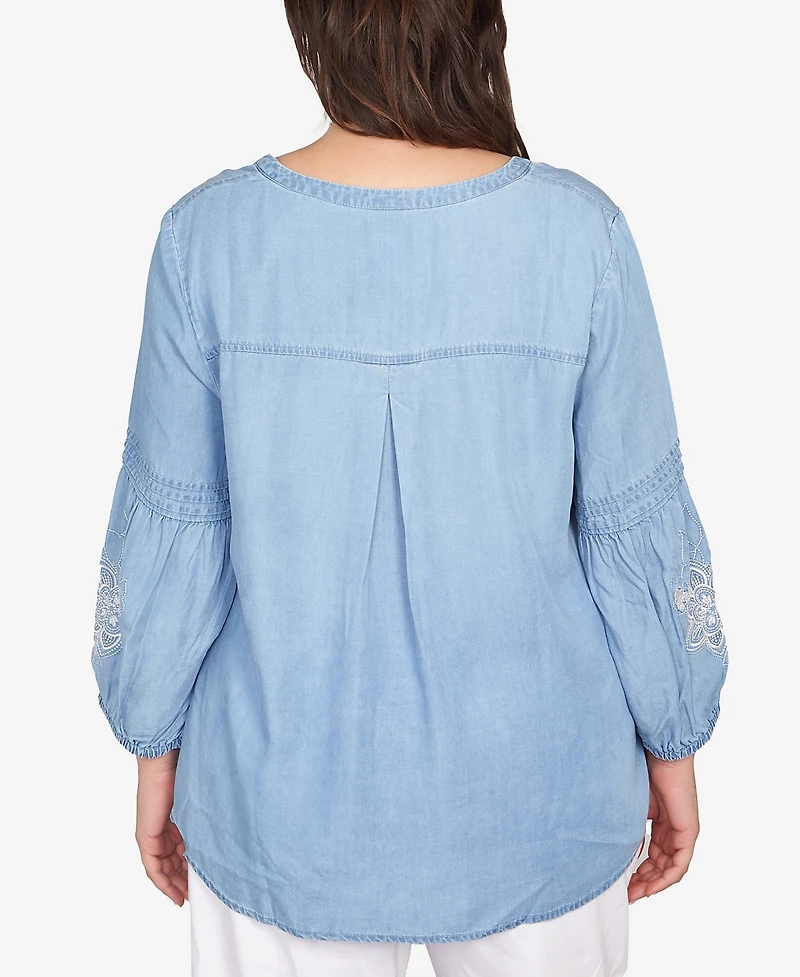Ruby Rd. Plus Floral Embroidered Tencel Top