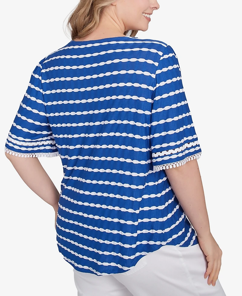 Ruby Rd. Plus Size Tapered Stripe Textured Crew Neck Top