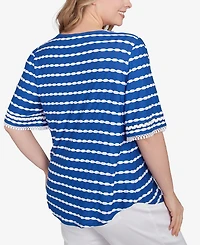 Ruby Rd. Plus Size Tapered Stripe Textured Crew Neck Top