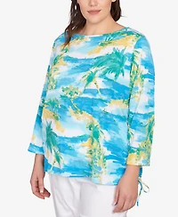 Ruby Rd. Plus Size Paradise Island Crinkle Knit Top