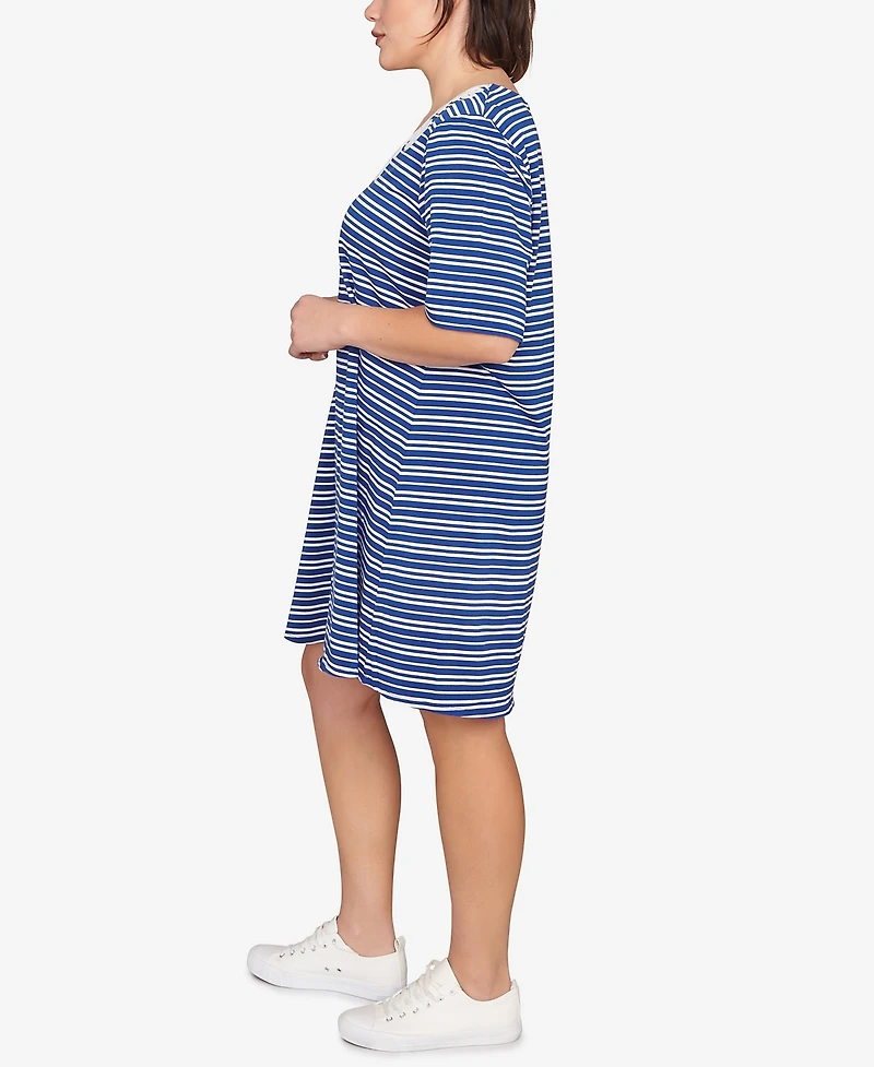Ruby Rd. Plus Size Embroidered Stripe Knit Dress