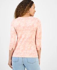 Style & Co Petite Spotty Airy Floral-Print Pima Cotton Top, Exclusively at Macy's