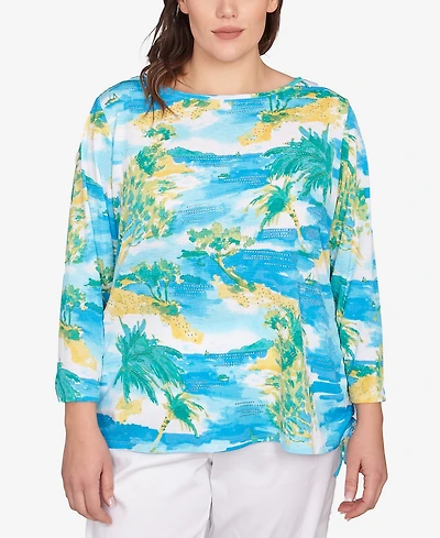Ruby Rd. Plus Size Paradise Island Crinkle Knit Top