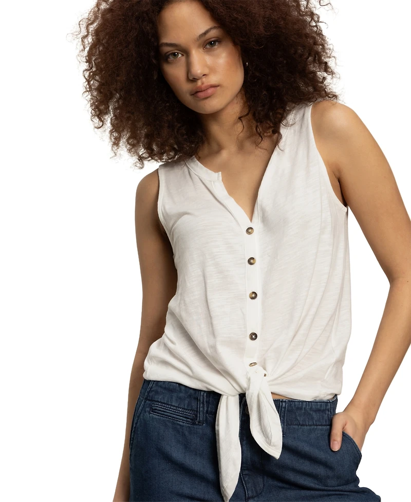 Sanctuary Women's Button-Up Tie-Front Sleeveless Top