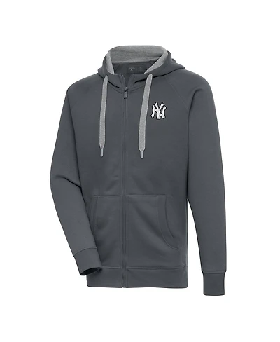 Antigua Men's Charcoal New York Yankees Metallic Victory Full-Zip Hoodie