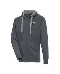 Antigua Men's Charcoal New York Yankees Metallic Victory Full-Zip Hoodie