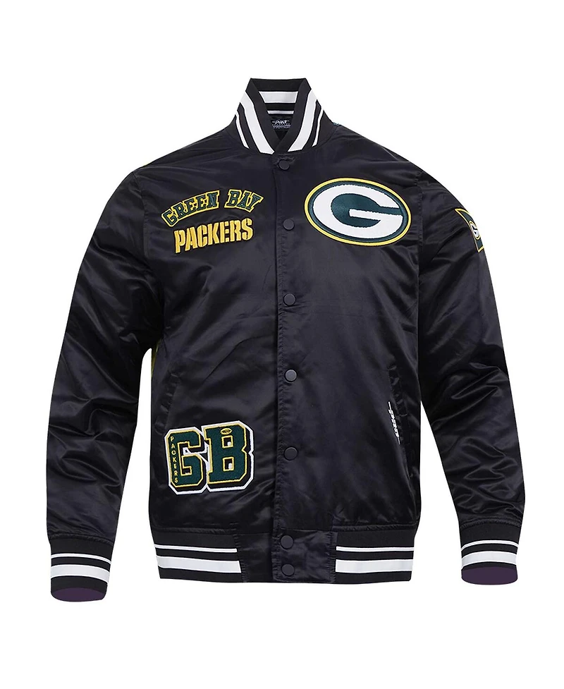 Pro Standard Men's Black Green Bay Packers Sublimated Satin Full-Snap Jacket