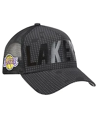 New Era Men's Black Los Angeles Lakers Midnight Ink Tonal A-Frame Trucker 9FORTY Adjustable Hat