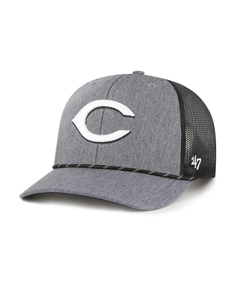 '47 Brand Men's Charcoal Cincinnati Reds Carbon Rope Trucker Adjustable Hat
