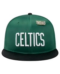 New Era Men's Kelly Green/Black Boston Celtics Throwback Satin Vintage Pin Two-Tone 59FIFTY Fitted Hat