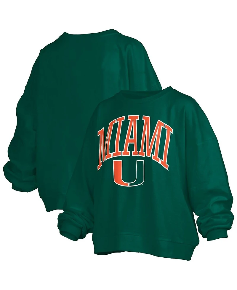 Pressbox Women's Green Miami Hurricanes Janise Arch Over Logo Waist Length Oversized Pullover Sweatshirt