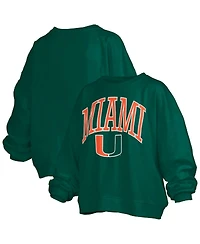 Pressbox Women's Green Miami Hurricanes Janise Arch Over Logo Waist Length Oversized Pullover Sweatshirt