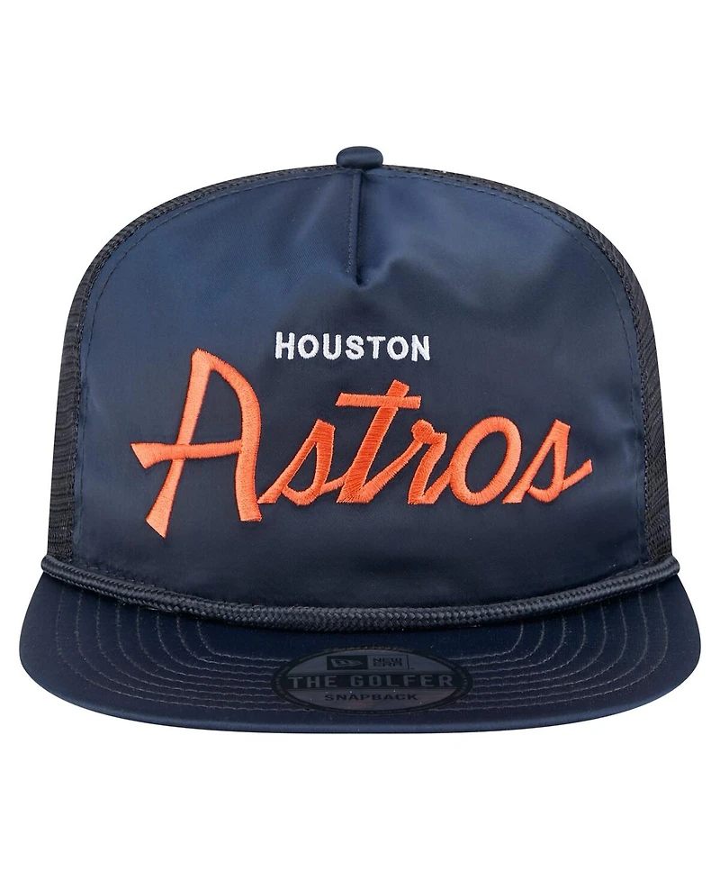 New Era Men's Navy Houston Astros Retro Satin Script Golfer Adjustable Hat