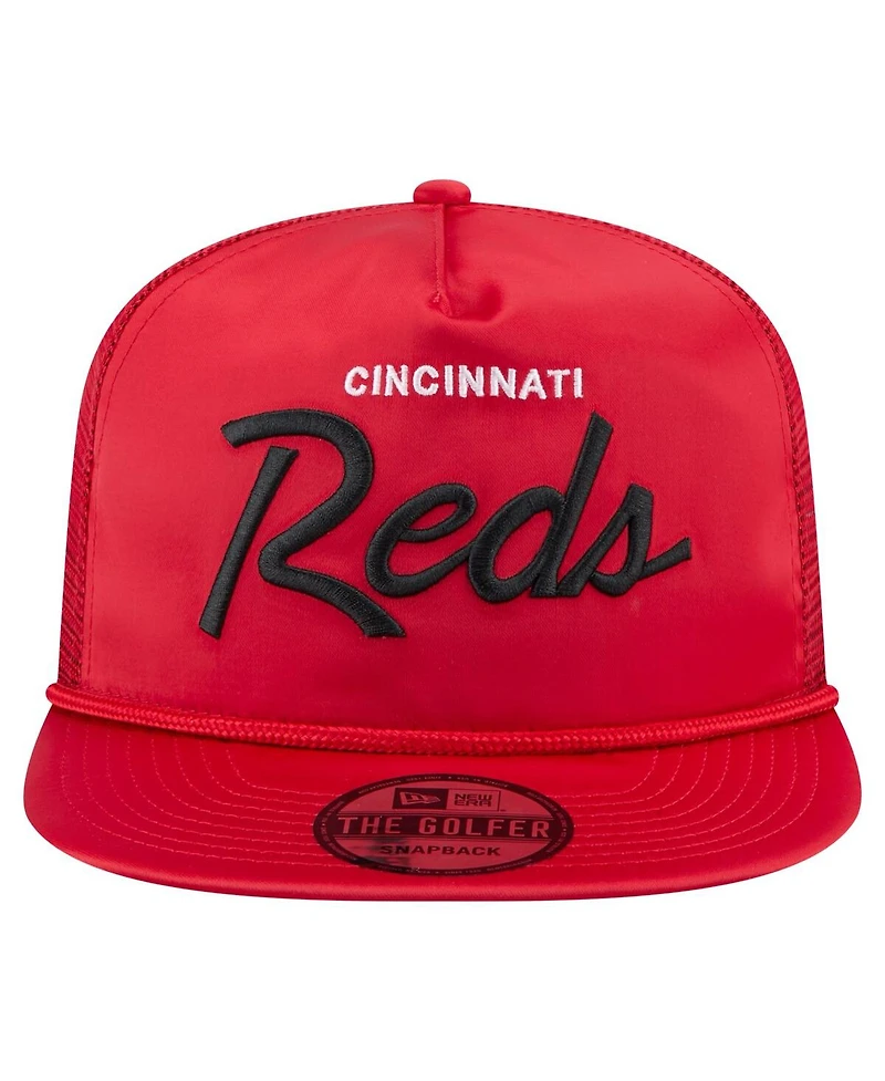 New Era Men's Red Cincinnati Reds Retro Satin Script Golfer Adjustable Hat