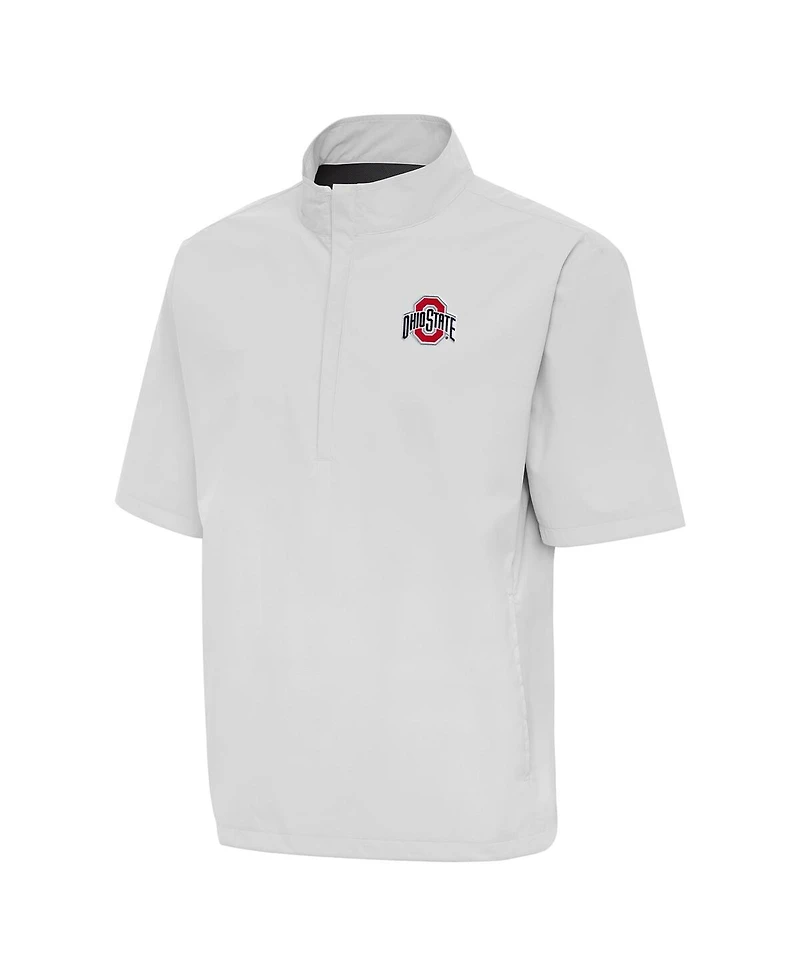 Antigua Men's Gray Ohio State Buckeyes Brisk Short Sleeve Quarter-Zip Windshirt Hoodie