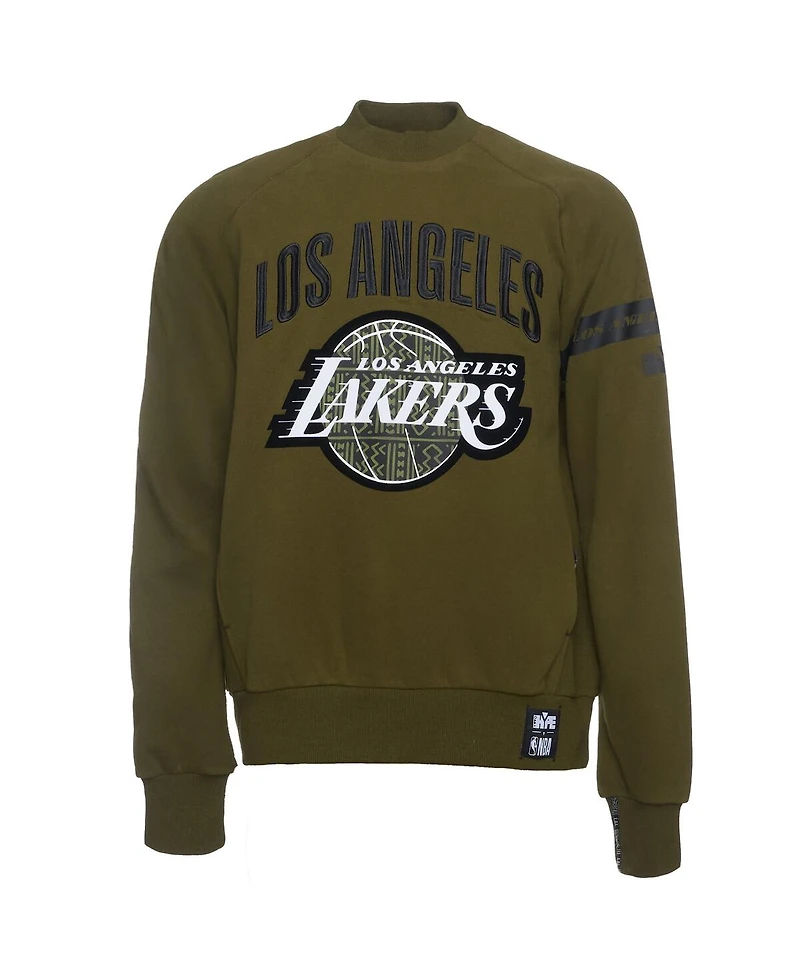 Two Hype x Nba Men's Olive Los Angeles Lakers Culture Hoops Collection Premium Pullover Sweatshirt