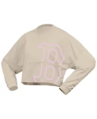 Fanatics Women's Cream Boston Red Sox Floral Preppy Cropped Long Sleeve T-Shirt