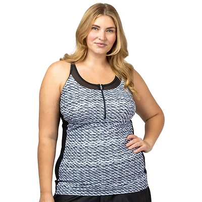 Free Country Plus Size Mesh Zip-Up Tankini Top