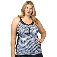 Free Country Plus Size Mesh Zip-Up Tankini Top